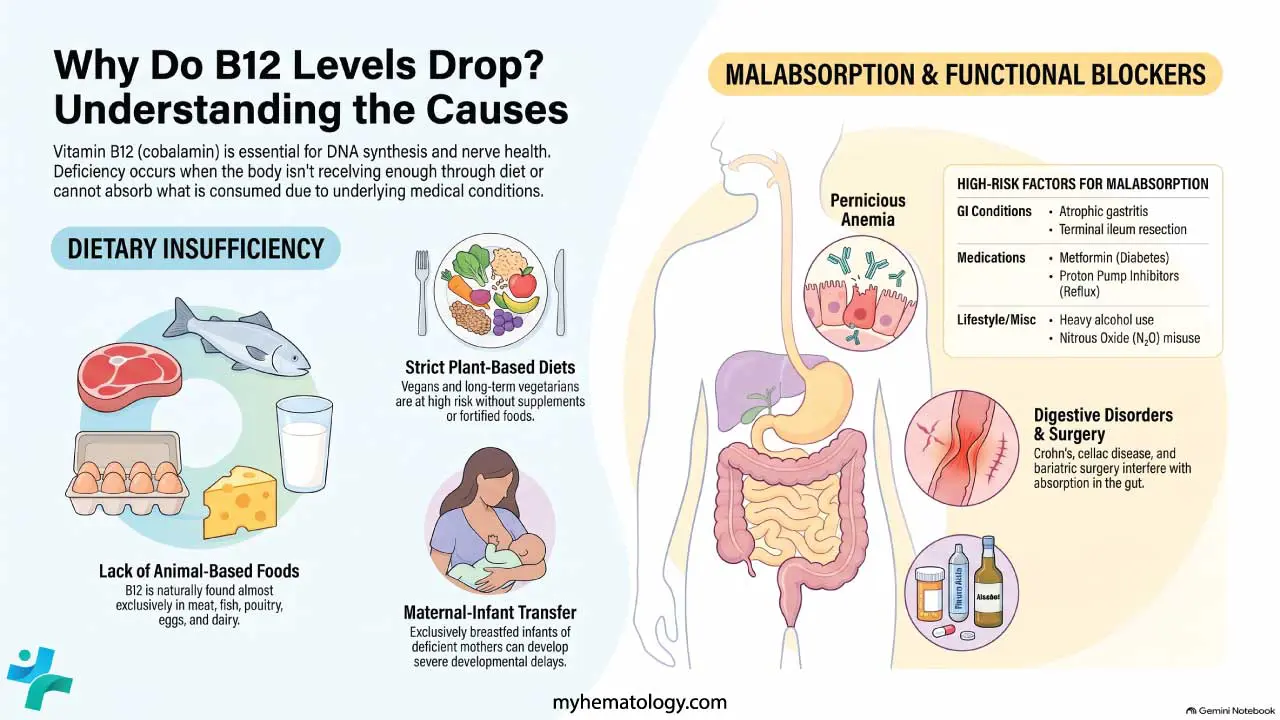 Causes of B12 deficiency