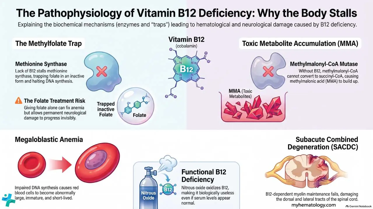 Pathophysiology of B12 deficiency