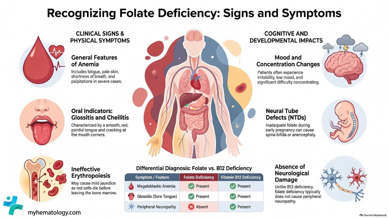 Signs and symptoms of folate deficiency