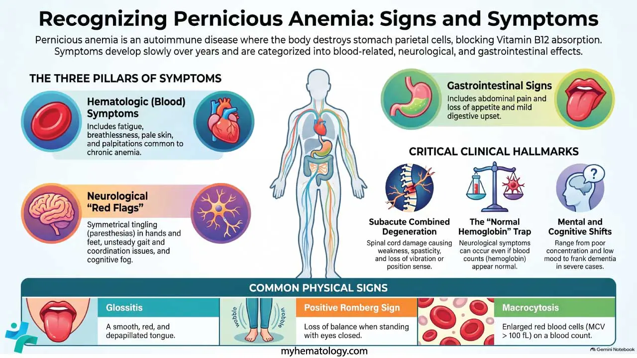 Signs and symptoms of pernicious anemia