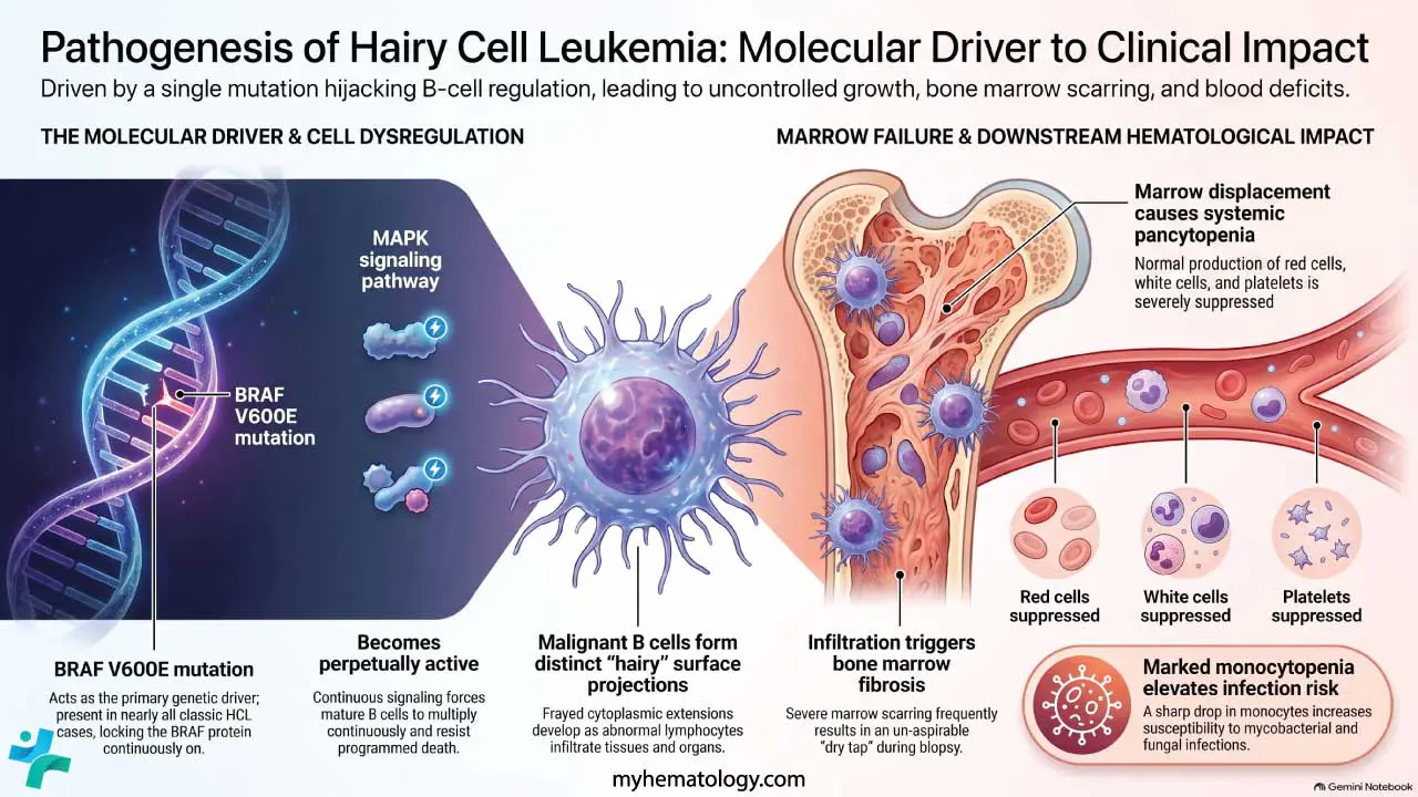 Pathogenesis of hairy cell leukemia